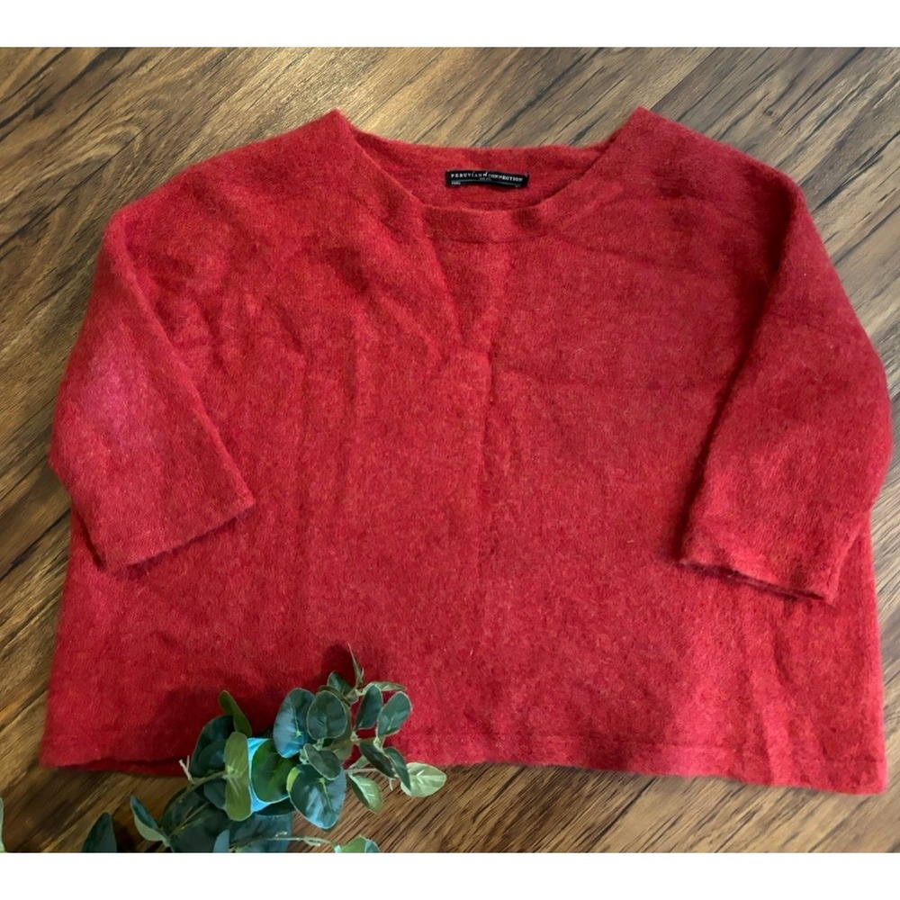 Peruvian Connection Womens M/L Red 100% Royal Alpaca Cropped Boxy